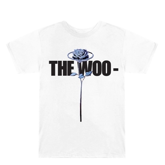 Pop Smoke x Vlone The Woo T-Shirt White Blue Rose Graphic Tee Size XL Rare - Picture 1 of 5